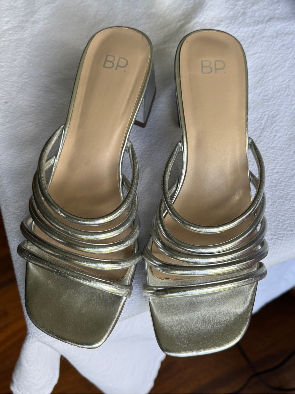 BP Silver Multi-Strap Strappy Block Heel Sandals Heels - Picture 6 of 7